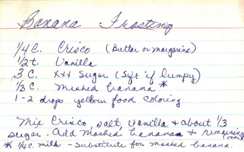 Handwritten Recipe For Banana Frosting
