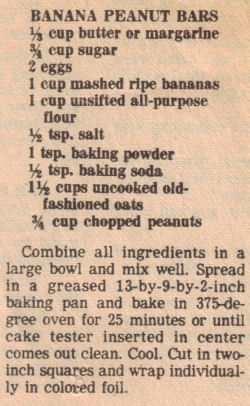 Banana Peanut Bars Recipe Clipping