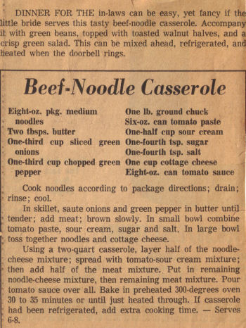 Beef Noodle Casserole Recipe Clipping