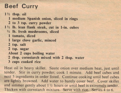 Beef Curry Recipe Clipping