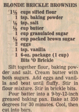 Blonde Brickle Brownies Recipe Clipping