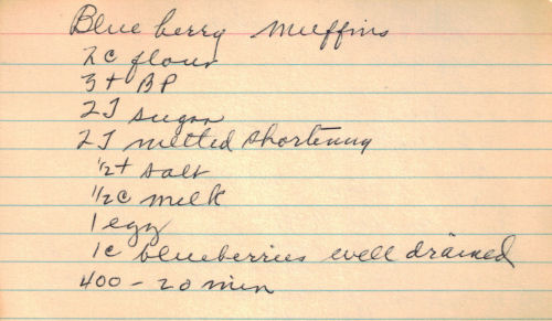 Handwritten Blueberry Muffins Recipe Card