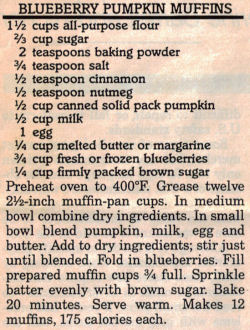 Blueberry Pumpkin Muffins Recipe Clipping