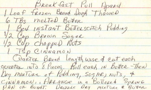 Handwritten Breakfast Pull Apart Recipe Card