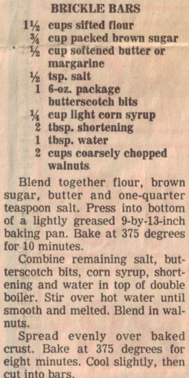 Brickle Bars Recipe Clipping