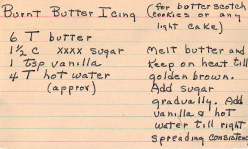 Handwritten Burnt Butter Icing Recipe