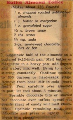 Butter Almond Toffee Recipe Clipping