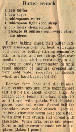 Butter Crunch Recipe - Vintage Clipping