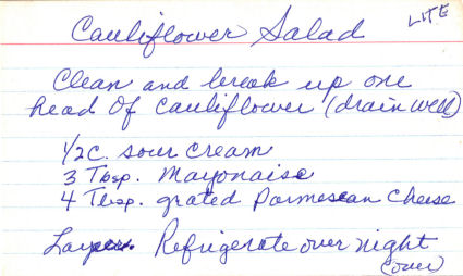 Handwritten Recipe For Cauliflower Salad