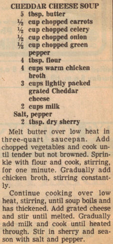 Cheddar Cheese Soup Recipe Clipping