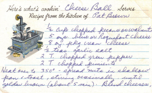 Handwritten Cheese Ball Recipe Card