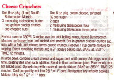 Cheese Crunchers Cookie Bars Recipe