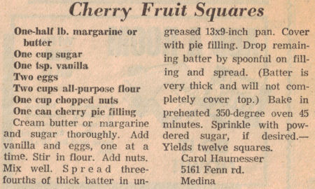 Cherry Fruit Squares Recipe Clipping