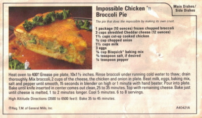 Impossible Chicken 'n Broccoli Pie Recipe