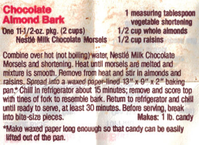 Chocolate Almond Bark Recipe Clipping