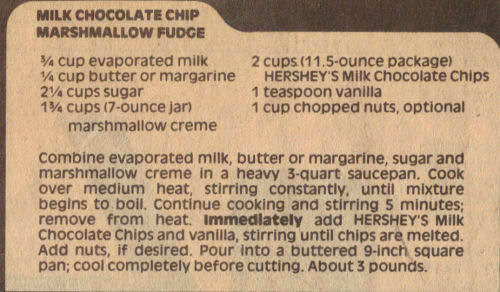 Chocolate Chip Marshmallow Fudge Recipe Clipping