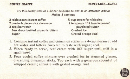 Vintage Coffee Frappe Recipe Card