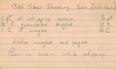 Cold Slaw Dressing - Handwritten Recipe Card - Click To View Larger