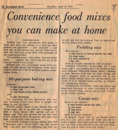 Convenience Food Mixes Recipes Newspaper Clipping