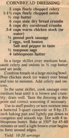 Cornbread Dressing Recipe Clipping