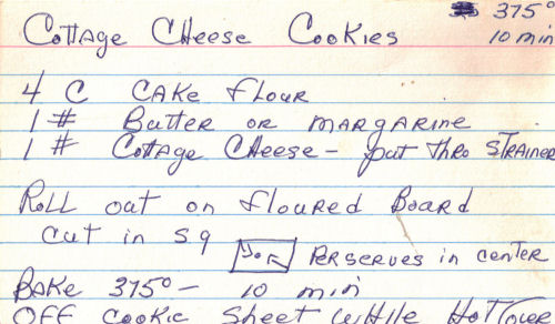 Cottage Cheese Cookies Recipes - Handwritten Card