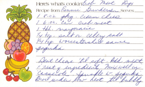 Handwritten Crab Meat Dip Recipe Card