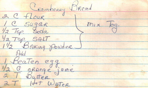 Cranberry Bread Recipe Card - Handwritten