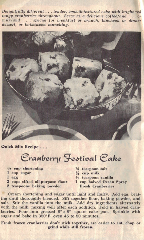 Vintage Cranberry Festival Cake Recipe Page