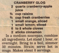 Cranberry Glog Holiday Beverage Recipe Clipping