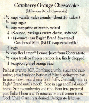 Cranberry Orange Cheesecake Recipe Clipping