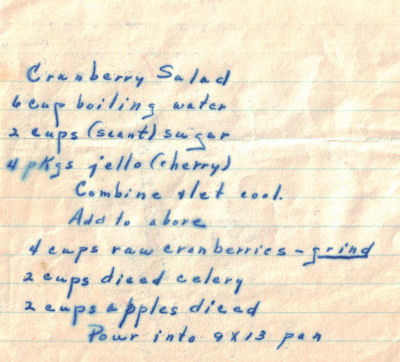 Handwritten Cranberry Salad Recipe