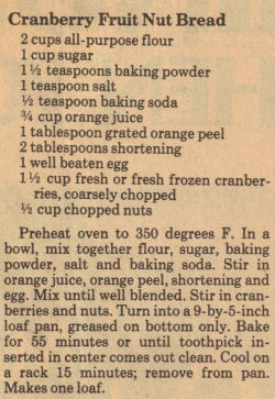 Cranberry Fruit Nut Bread Recipe Clipping