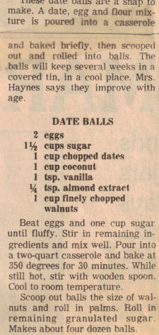 Date Balls Recipe Clipping