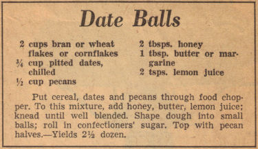 Vintage Date Balls Recipe Clipping