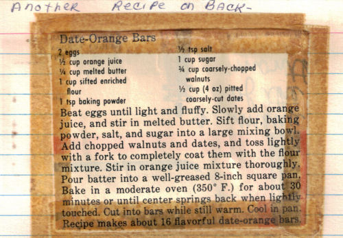 Date Orange Bars Recipe Clipping - Vintage