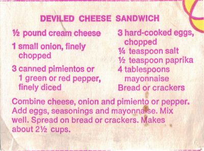 Deviled Cheese Sandwich Recipe Clipping