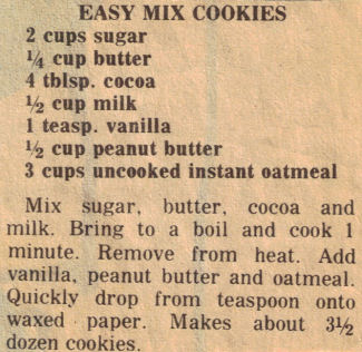 Easy Mix Cookies Vintage Recipe Clipping
