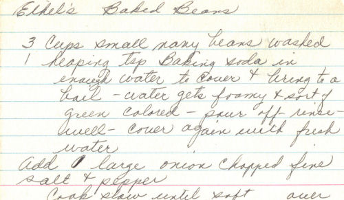 Ethel's Baked Beans - Handwritten Recipe Card