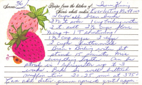 Handwritten Everlasting Muffins Recipe Card