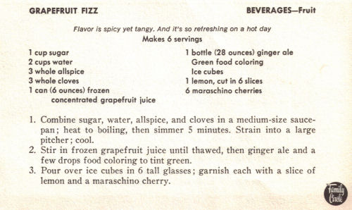 Vintage Grapefruit Fizz Recipe Card