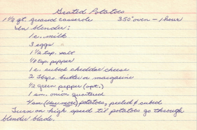 Grated Potatoes Handwritten Recipe Card - Click To View Larger