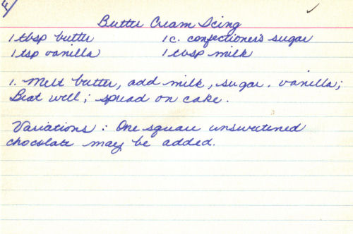 Handwritten Butter Cream Icing Recipe Card