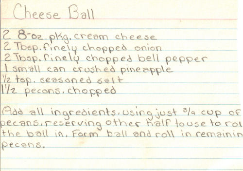 Handwritten Cheese Ball Recipe Card