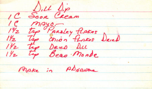 Handwritten Dill Dip Recipe Card