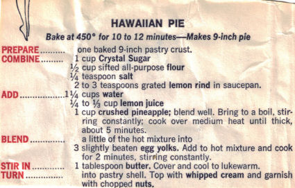 Hawaiian Pie Recipe Clipping