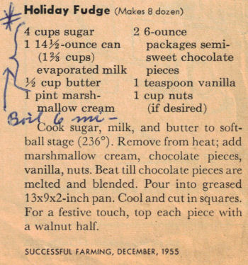 Vintage Holiday Fudge Recipe Clipping