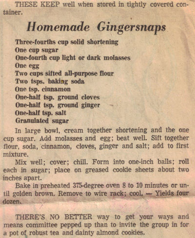 Homemade Gingersnaps Recipe Clipping