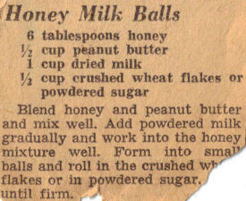 Vintage Honey Milk Balls Recipe Clipping
