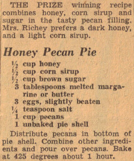 Honey Pecan Pie Recipe Clipping