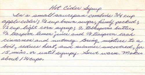 Handwritten Hot Cider Syrup Recipe